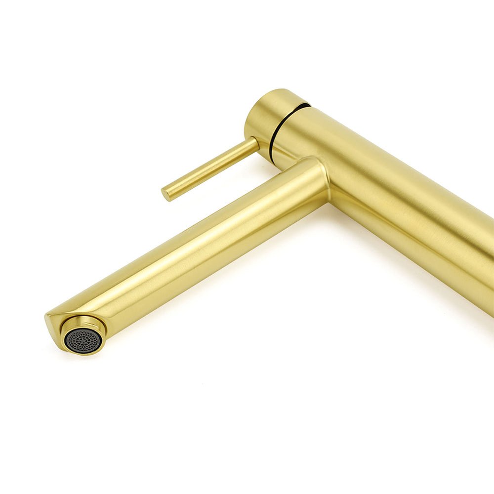 WELS Brushed Gold Laundry Round Tall Basin Mixer Vanity Sink Faucet Tap 304 SUS - Furniture > Bathroom > Shower Heads & Screens - Rivercity House & Home Co. (ABN 18 642 972 209) - Affordable Modern Furniture Australia