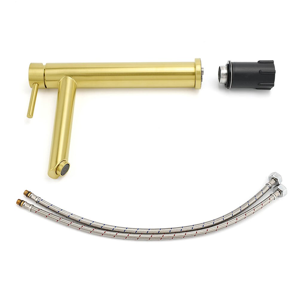 WELS Brushed Gold Laundry Round Tall Basin Mixer Vanity Sink Faucet Tap 304 SUS - Furniture > Bathroom > Shower Heads & Screens - Rivercity House & Home Co. (ABN 18 642 972 209) - Affordable Modern Furniture Australia