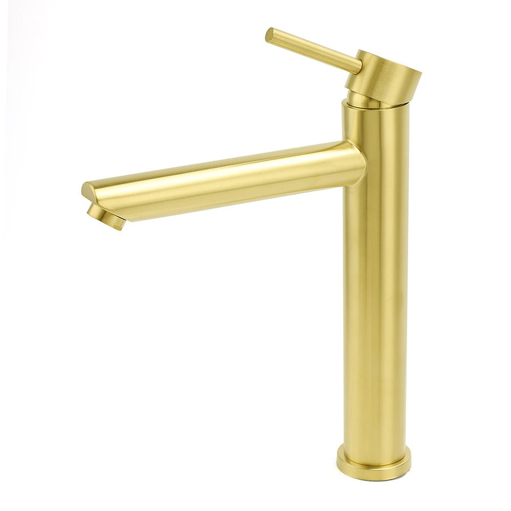 WELS Brushed Gold Laundry Round Tall Basin Mixer Vanity Sink Faucet Tap 304 SUS - Furniture > Bathroom > Shower Heads & Screens - Rivercity House & Home Co. (ABN 18 642 972 209) - Affordable Modern Furniture Australia