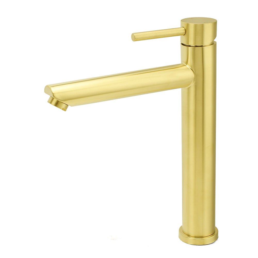 WELS Brushed Gold Laundry Round Tall Basin Mixer Vanity Sink Faucet Tap 304 SUS - Furniture > Bathroom > Shower Heads & Screens - Rivercity House & Home Co. (ABN 18 642 972 209) - Affordable Modern Furniture Australia