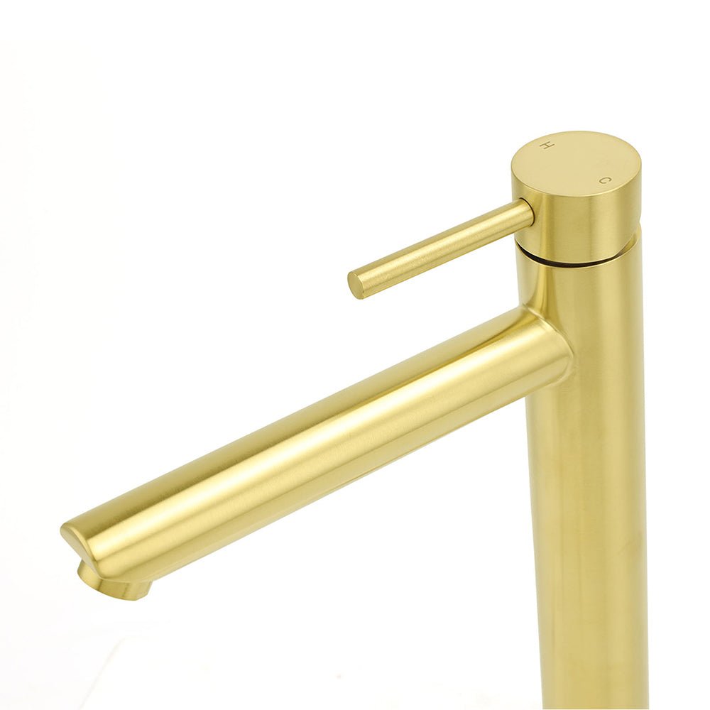 WELS Brushed Gold Laundry Round Tall Basin Mixer Vanity Sink Faucet Tap 304 SUS - Furniture > Bathroom > Shower Heads & Screens - Rivercity House & Home Co. (ABN 18 642 972 209) - Affordable Modern Furniture Australia