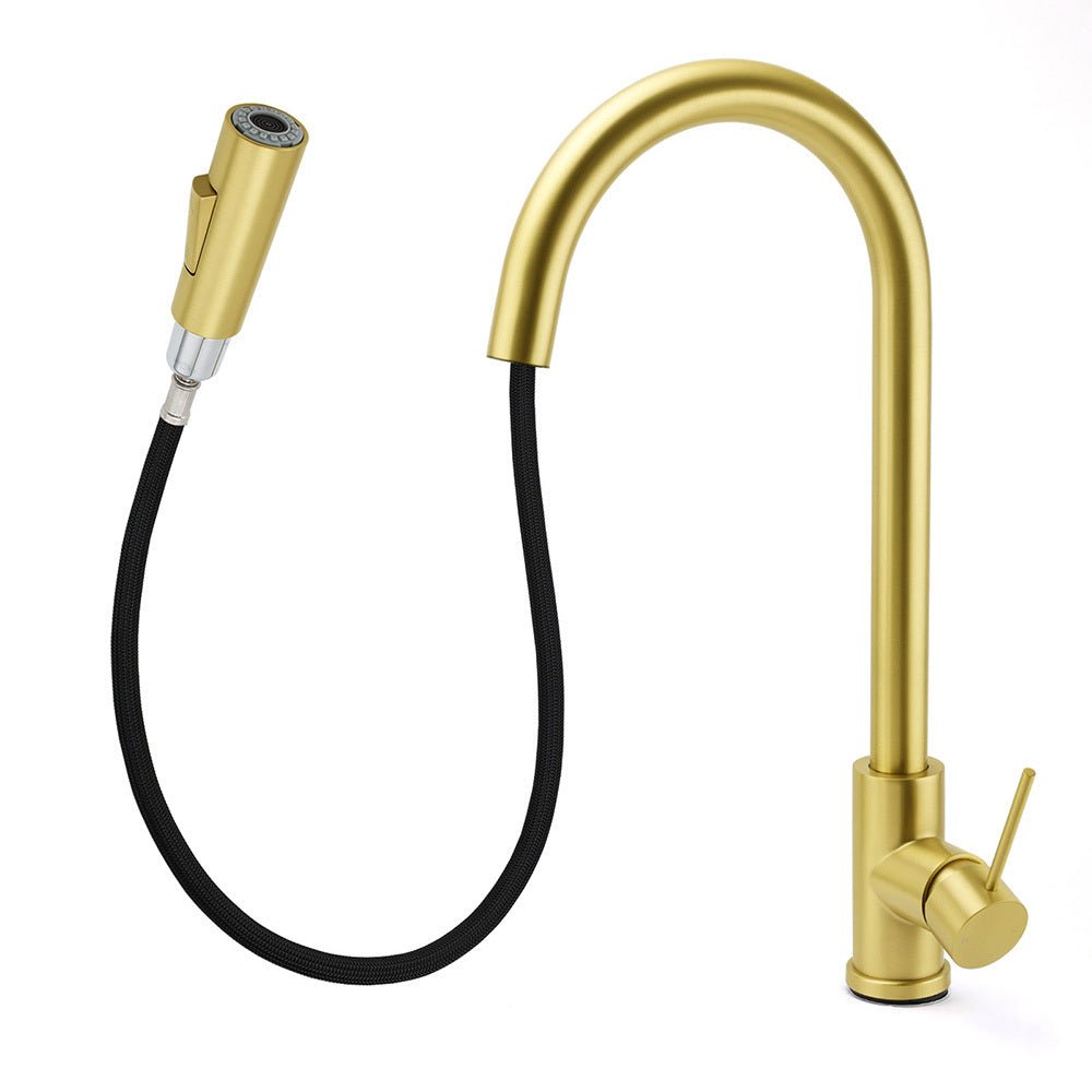 WELS Brushed Gold Pull Out Kitchen Sink Tap Basin Mixer Faucet 2 Modes Spout Set - Furniture > Bathroom > Shower Heads & Screens - Rivercity House & Home Co. (ABN 18 642 972 209) - Affordable Modern Furniture Australia
