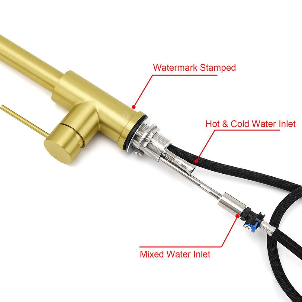 WELS Brushed Gold Pull Out Kitchen Sink Tap Basin Mixer Faucet 2 Modes Spout Set - Furniture > Bathroom > Shower Heads & Screens - Rivercity House & Home Co. (ABN 18 642 972 209) - Affordable Modern Furniture Australia