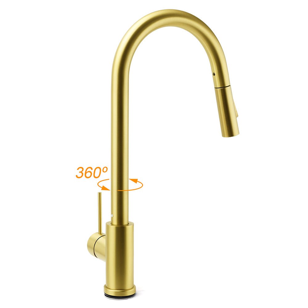 WELS Brushed Gold Pull Out Kitchen Sink Tap Basin Mixer Faucet 2 Modes Spout Set - Furniture > Bathroom > Shower Heads & Screens - Rivercity House & Home Co. (ABN 18 642 972 209) - Affordable Modern Furniture Australia