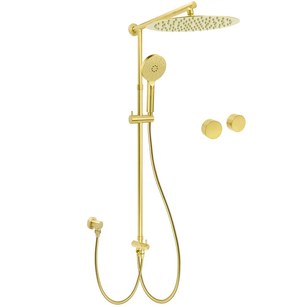 WELS Brushed Gold Rain Shower 12" Head 3 Mode Handheld Rose Sliding Rail Round Taps Set - Furniture > Bathroom > Shower Heads & Screens - Rivercity House & Home Co. (ABN 18 642 972 209) - Affordable Modern Furniture Australia