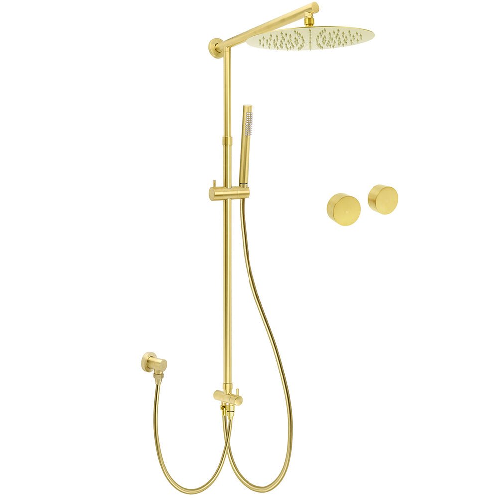 WELS Brushed Gold Rain Shower 12" Head Ergonomic Handheld Rose Sliding Rail Round Taps Set - Furniture > Bathroom > Shower Heads & Screens - Rivercity House & Home Co. (ABN 18 642 972 209) - Affordable Modern Furniture Australia