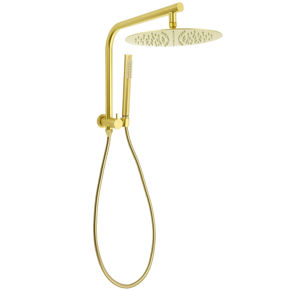 WELS Brushed Gold Round 12" Rain Shower Head Stainless Steel Handheld Diverter Wall Arm Set - Furniture > Bathroom > Shower Heads & Screens - Rivercity House & Home Co. (ABN 18 642 972 209) - Affordable Modern Furniture Australia