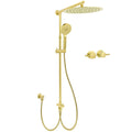 12" Brushed Gold Round Shower Head with 3-Mode Handheld, Sliding Rail & Twin Taps Set - Brushed Gold