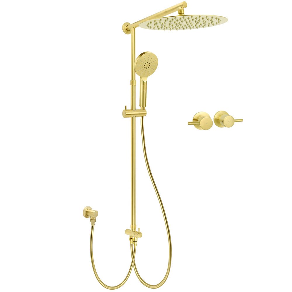 WELS Brushed Gold Round 12" Shower Head 3 Mode Handheld Rose Sliding Rail Twin Taps Set - Furniture > Bathroom > Shower Heads & Screens - Rivercity House & Home Co. (ABN 18 642 972 209) - Affordable Modern Furniture Australia