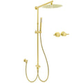 12" Brushed Gold Round Single Mode Handheld Shower Head with Sliding Rail and Twin Taps Set - Brushed Gold