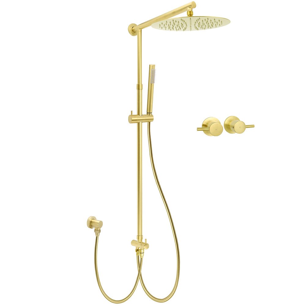 WELS Brushed Gold Round 12" Shower Head Single Mode Handheld Rose Sliding Rail Twin Taps Set - Furniture > Bathroom > Shower Heads & Screens - Rivercity House & Home Co. (ABN 18 642 972 209) - Affordable Modern Furniture Australia