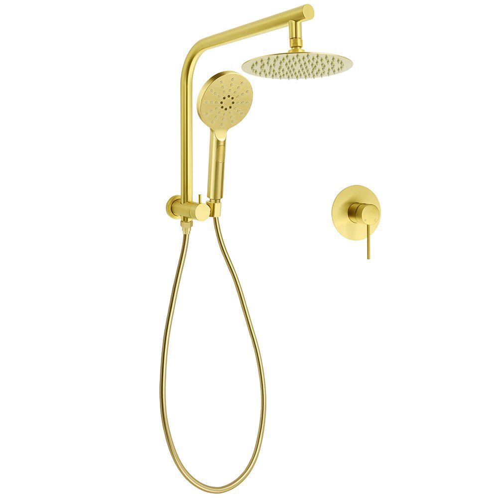 WELS Brushed Gold Round 2in1 8" Shower Head Set Diverter Wall Arm Stainless Steel Handheld + Mixer - Furniture > Bathroom > Shower Heads & Screens - Rivercity House & Home Co. (ABN 18 642 972 209) - Affordable Modern Furniture Australia