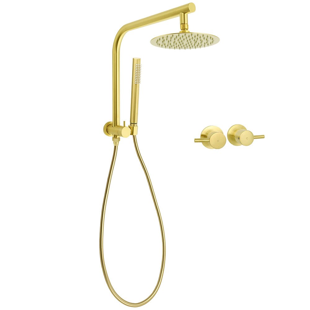 WELS Brushed Gold Round 2in1 Shower Head Set Diverter Wall Arm Stainless Steel Handheld + Taps - Furniture > Bathroom > Shower Heads & Screens - Rivercity House & Home Co. (ABN 18 642 972 209) - Affordable Modern Furniture Australia