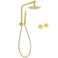 2in1 Brushed Gold Round Shower Head Set with Handheld, Gooseneck Arm & Twin Taps - Brushed Gold