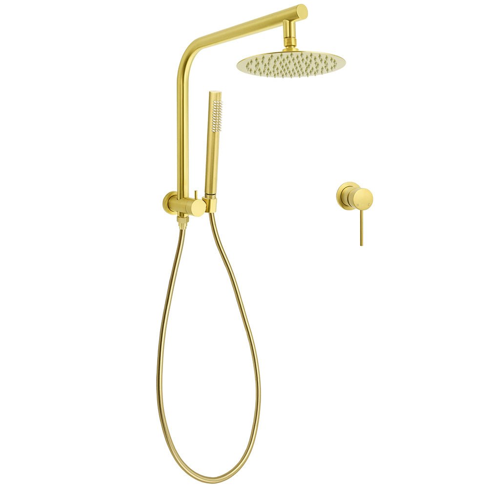 WELS Brushed Gold Round Dual Shower Head Set Diverter Wall Arm Single Mode Handheld Small Face Mixer - Furniture > Bathroom > Shower Heads & Screens - Rivercity House & Home Co. (ABN 18 642 972 209) - Affordable Modern Furniture Australia