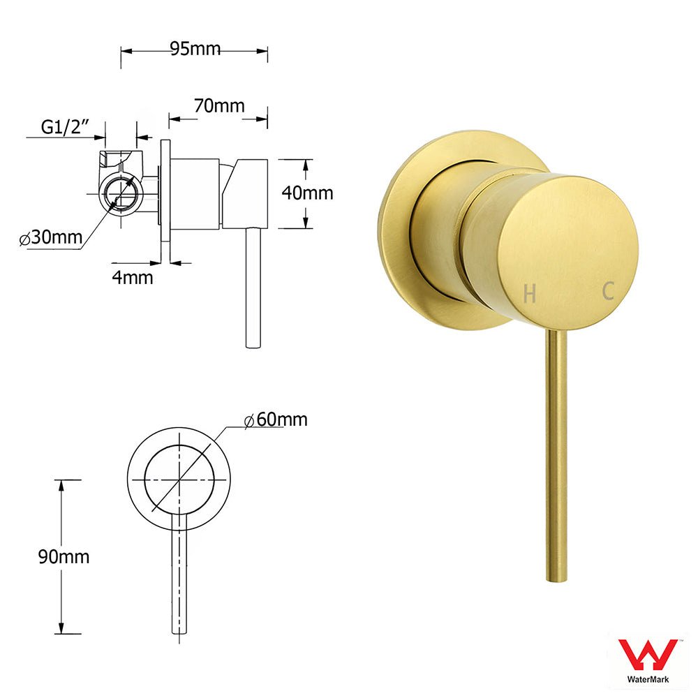 WELS Brushed Gold Round Dual Shower Head Set Diverter Wall Arm Single Mode Handheld Small Face Mixer - Furniture > Bathroom > Shower Heads & Screens - Rivercity House & Home Co. (ABN 18 642 972 209) - Affordable Modern Furniture Australia