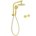 Brushed Gold Round Dual Shower Head Set with Handheld and Gooseneck Arm Twin Taps - Brushed Gold
