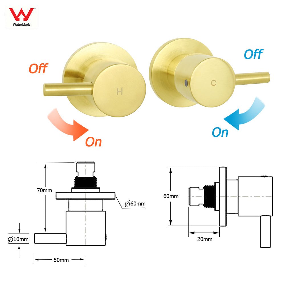 WELS Brushed Gold Round Twin 8" Shower Head Set Diverter Wall Arm Metal Handheld + Taps - Furniture > Bathroom > Shower Heads & Screens - Rivercity House & Home Co. (ABN 18 642 972 209) - Affordable Modern Furniture Australia