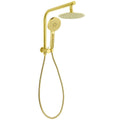 Brushed Gold 8" Round Twin Shower Head Set with Diverter & Wall Arm - Brushed Gold