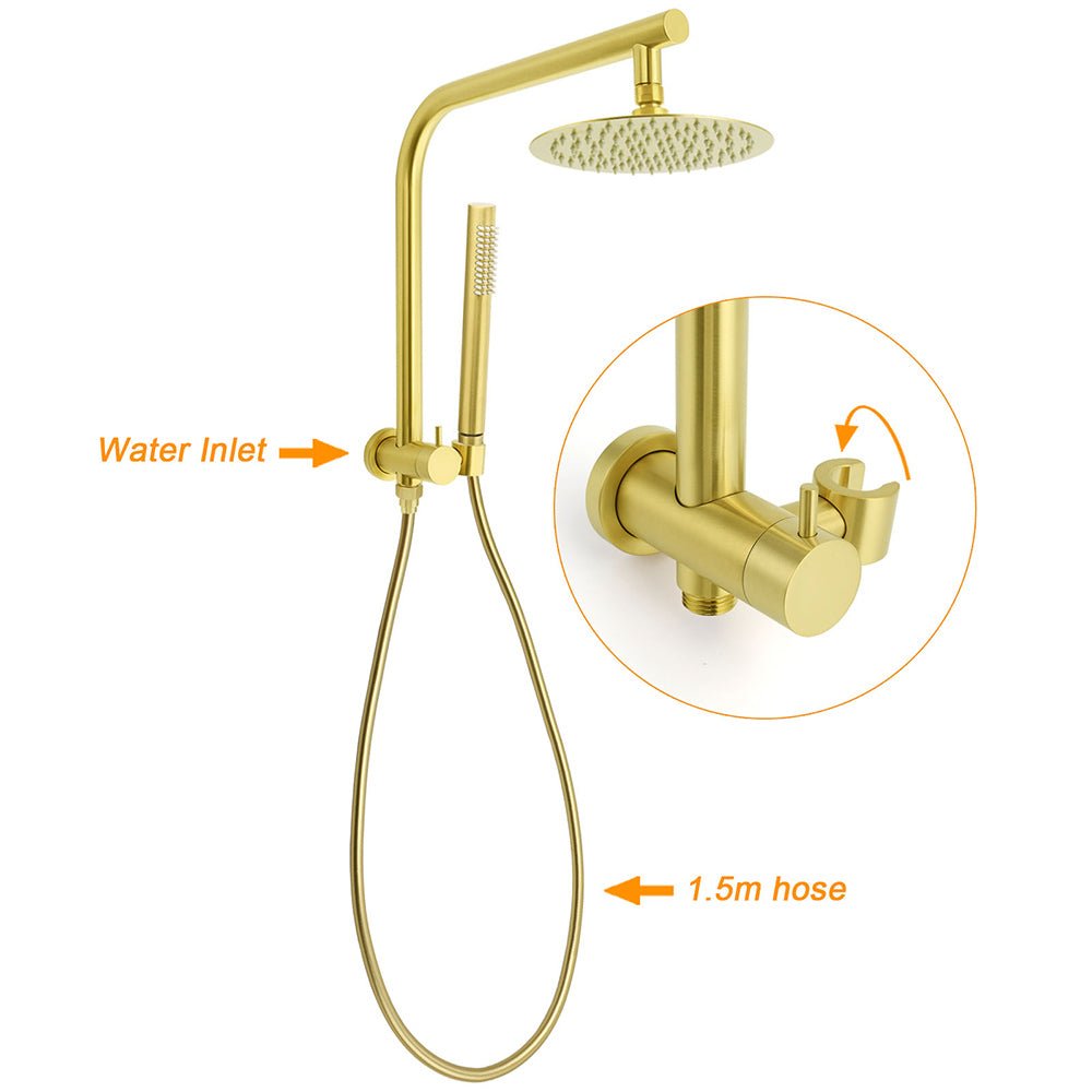 WELS Brushed Gold Round Twin Shower Head Set Diverter Wall Arm Single Mode Handheld Wall Mixer - Furniture > Bathroom > Shower Heads & Screens - Rivercity House & Home Co. (ABN 18 642 972 209) - Affordable Modern Furniture Australia