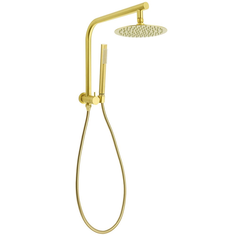 WELS Brushed Gold Round Twin Shower Head Set Diverter Wall Arm Stainless Steel Handheld Rose - Furniture > Bathroom > Shower Heads & Screens - Rivercity House & Home Co. (ABN 18 642 972 209) - Affordable Modern Furniture Australia