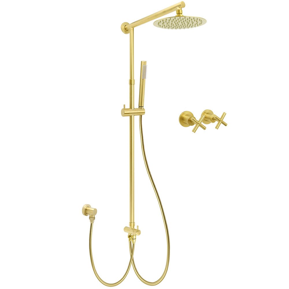 WELS Brushed Gold Shower 8" Round Head Stainless Steel Handheld Rose Sliding Rail Mixer Dual Set - Furniture > Bathroom > Shower Heads & Screens - Rivercity House & Home Co. (ABN 18 642 972 209) - Affordable Modern Furniture Australia