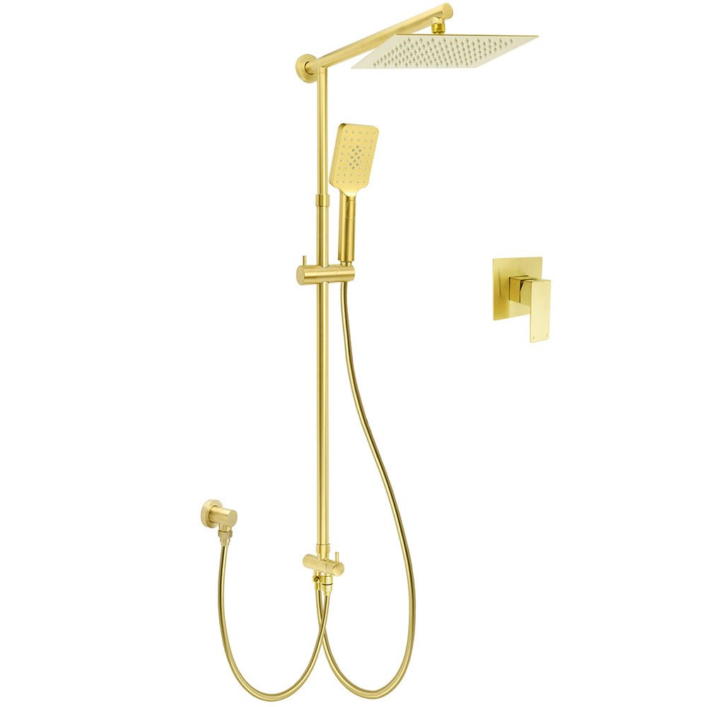 WELS Brushed Gold Square 10" Rain Head 3 Mode Handheld Sliding Rail Wall Mixer 2in1 Shower Set - Furniture > Bathroom > Shower Heads & Screens - Rivercity House & Home Co. (ABN 18 642 972 209) - Affordable Modern Furniture Australia