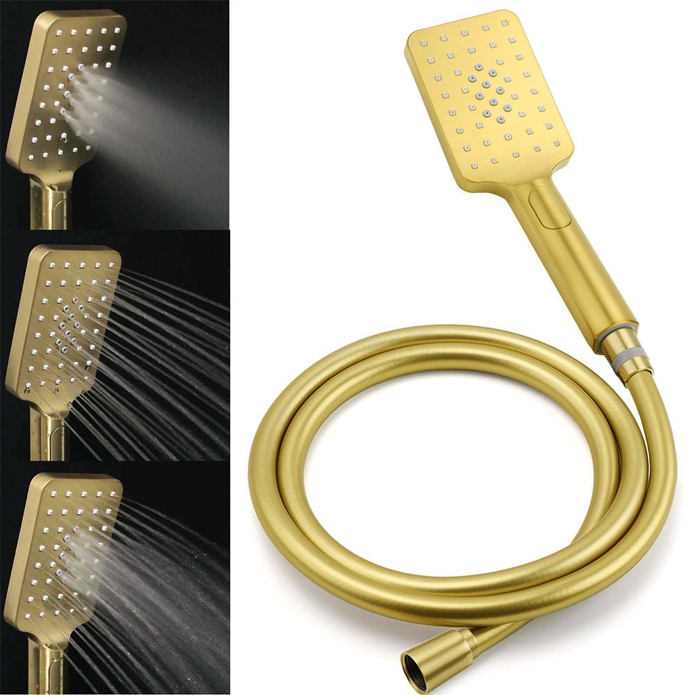 WELS Brushed Gold Square 12" Rainfall Head 3 Modes Handheld Sliding Rail Wall Mixer 2in1 Shower Set - Furniture > Bathroom > Shower Heads & Screens - Rivercity House & Home Co. (ABN 18 642 972 209) - Affordable Modern Furniture Australia