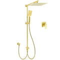12" Brushed Gold Square Rainfall Head 3-Mode Handheld Sliding Rail Wall Mixer 2-in-1 Shower Set - Brushed Gold