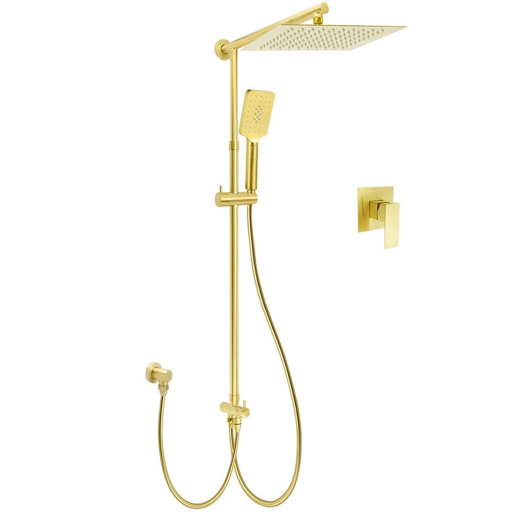 WELS Brushed Gold Square 12" Rainfall Head 3 Modes Handheld Sliding Rail Wall Mixer 2in1 Shower Set - Furniture > Bathroom > Shower Heads & Screens - Rivercity House & Home Co. (ABN 18 642 972 209) - Affordable Modern Furniture Australia