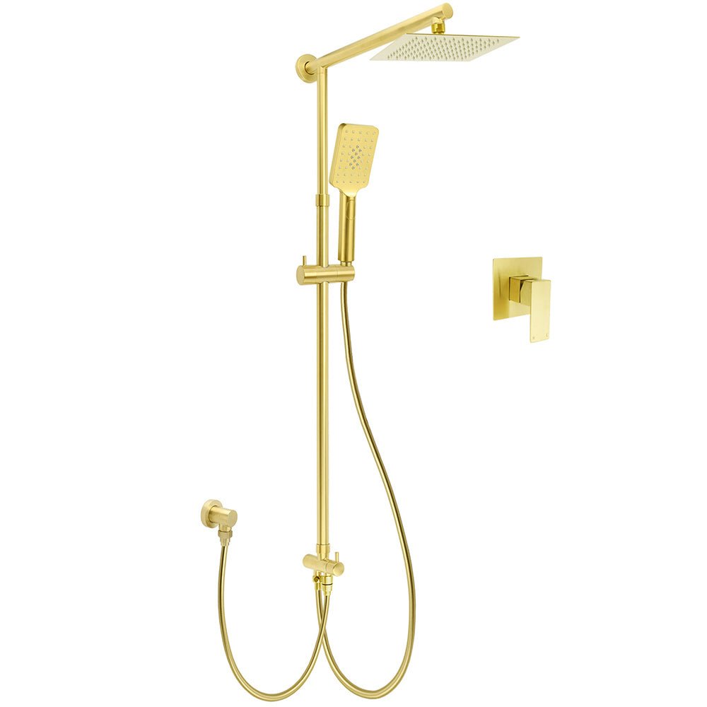 WELS Brushed Gold Square 8" Rain Shower Head 3 Mode Handheld Sliding Rail Arm Dual Mixer Set - Furniture > Bathroom > Shower Heads & Screens - Rivercity House & Home Co. (ABN 18 642 972 209) - Affordable Modern Furniture Australia