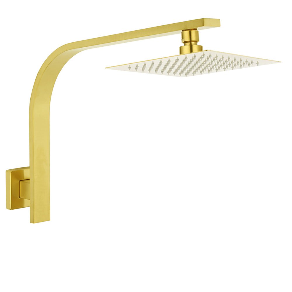 WELS Brushed Gold Square 8" Slim Rain Shower Head Brass Wall Gooseneck Arm Set - Furniture > Bathroom > Shower Heads & Screens - Rivercity House & Home Co. (ABN 18 642 972 209) - Affordable Modern Furniture Australia