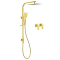 10" Brushed Gold Square Rain Shower Head with Handheld Slide Rail and 2in1 Taps Set - Brushed Gold