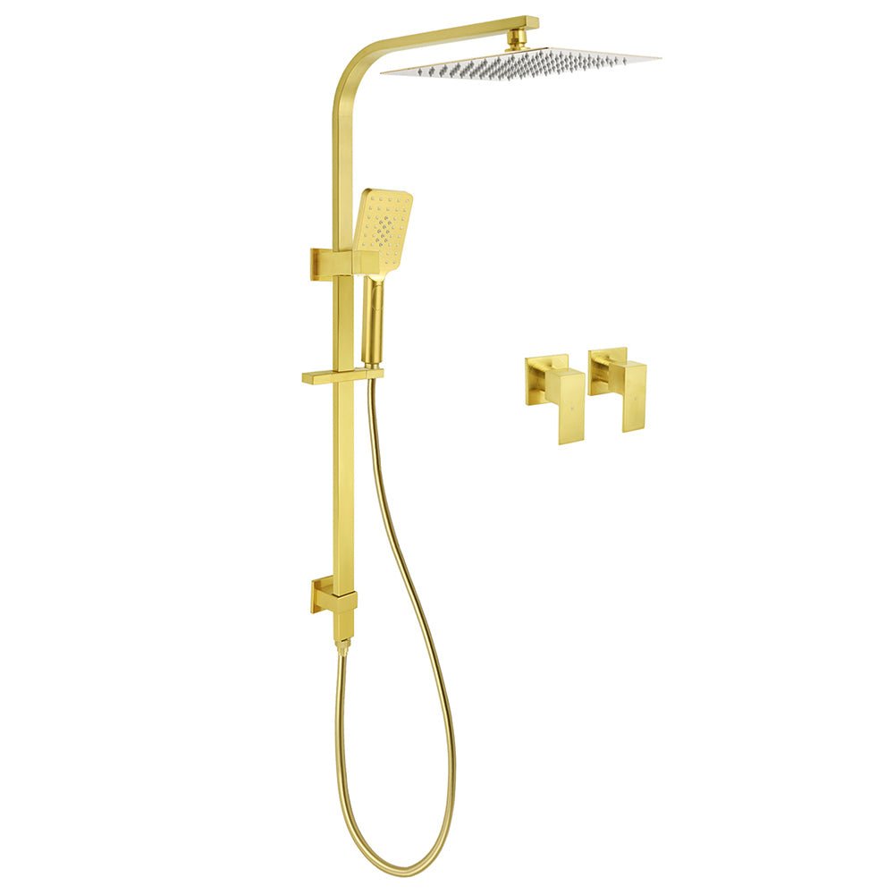 WELS Brushed Gold Square Shower 12" Large Rain Head 3 Modes Handheld Silde Rail Arm 2in1 Taps Set - Furniture > Bathroom > Shower Heads & Screens - Rivercity House & Home Co. (ABN 18 642 972 209) - Affordable Modern Furniture Australia