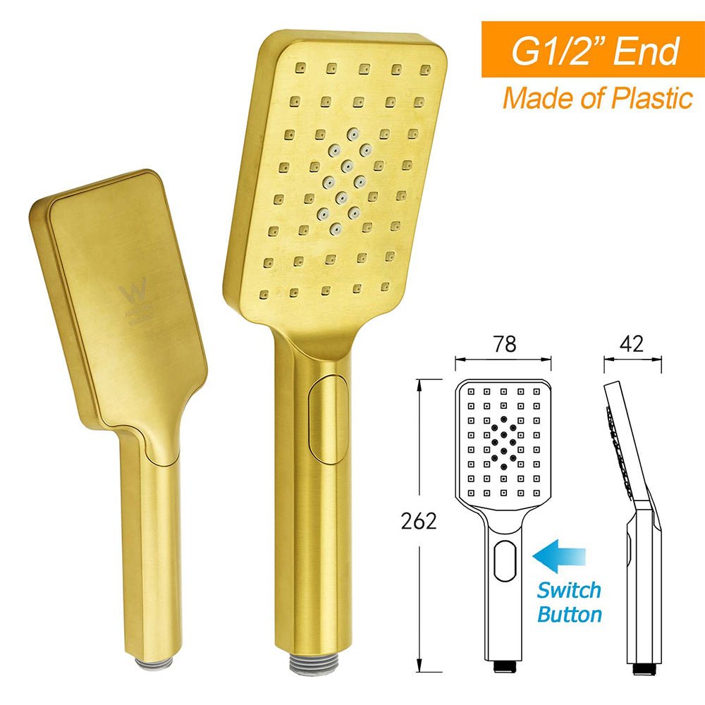 WELS Brushed Gold Square Shower 12" Large Rain Head Handheld Silde Rail Arm 2in1 Set - Furniture > Bathroom > Shower Heads & Screens - Rivercity House & Home Co. (ABN 18 642 972 209) - Affordable Modern Furniture Australia