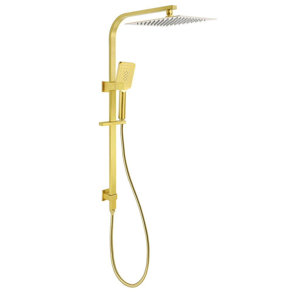WELS Brushed Gold Square Shower 12" Large Rain Head Handheld Silde Rail Arm 2in1 Set - Furniture > Bathroom > Shower Heads & Screens - Rivercity House & Home Co. (ABN 18 642 972 209) - Affordable Modern Furniture Australia