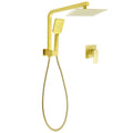 KYLINS 8" Twin Rainfall & Handheld Shower Set with Diverter Wall Arm Square Mixer - Brushed Gold