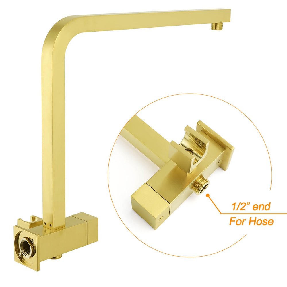 WELS Brushed Gold Twin Shower 8" Rain Head Handheld Diverter Wall Arm Square - Furniture > Bathroom > Shower Heads & Screens - Rivercity House & Home Co. (ABN 18 642 972 209) - Affordable Modern Furniture Australia