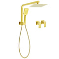 Brushed Gold 8" Twin Rain Shower Head with Handheld Diverter Wall Arm and Square Taps