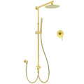 Brushed Gold 8" Round Twin Shower Head with Handheld Rose, Sliding Rail & Mixer Set - Gold