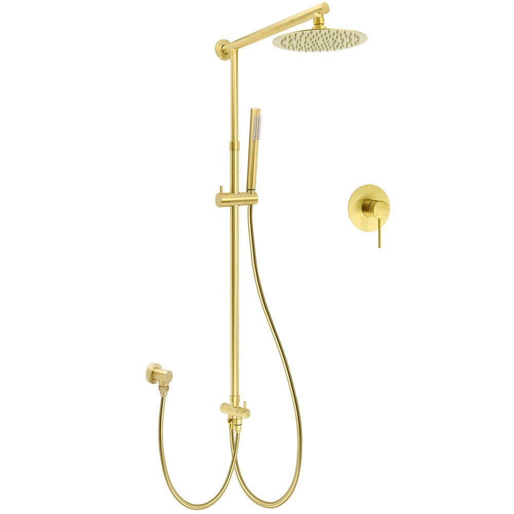 WELS Brushed Gold Twin Shower 8" Round Head One Mode Handheld Rose Sliding Rail With Mixer Set - Furniture > Bathroom > Shower Heads & Screens - Rivercity House & Home Co. (ABN 18 642 972 209) - Affordable Modern Furniture Australia