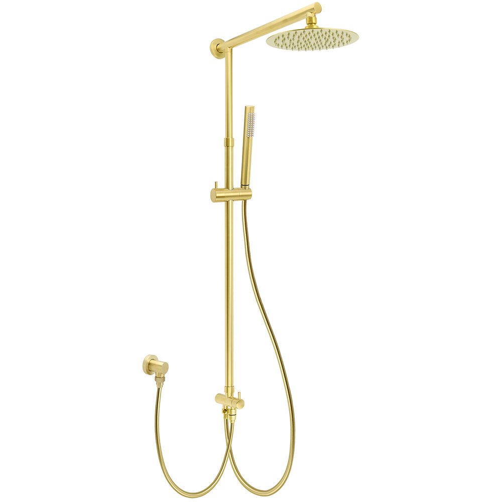 WELS Brushed Gold Twin Shower 8" Round Head Set Single Mode Handheld Rose Sliding Rail Arm - Furniture > Bathroom > Shower Heads & Screens - Rivercity House & Home Co. (ABN 18 642 972 209) - Affordable Modern Furniture Australia