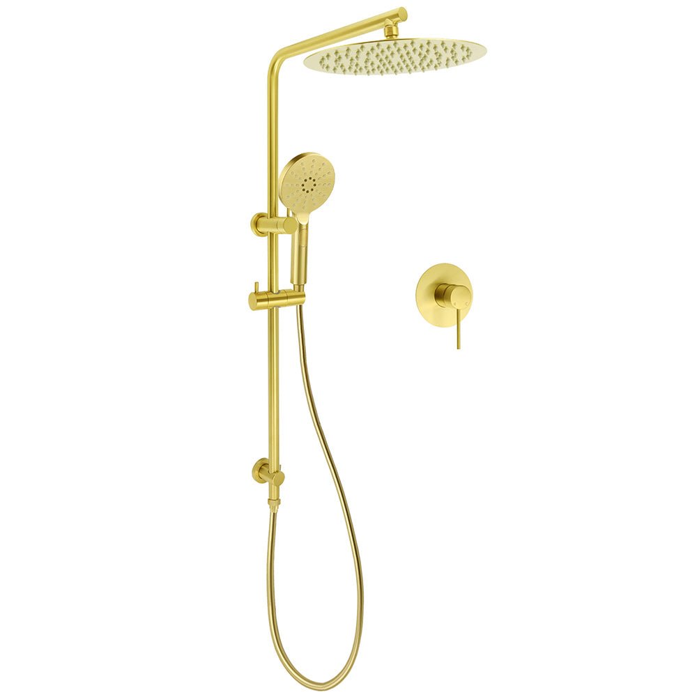 WELS Brushed Gold Twin Shower Large Round 12" Rain Head Handheld Silde Wall Rail Arm Mixer - Furniture > Bathroom > Shower Heads & Screens - Rivercity House & Home Co. (ABN 18 642 972 209) - Affordable Modern Furniture Australia