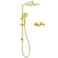 Brushed Gold 12" Twin Rain Shower Head with Handheld Slide Rail Mixer - Gold