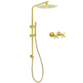 Brushed Gold 12" Large Round Twin Shower Rain Head with Handheld Slide Wall Rail Mixer - Gold