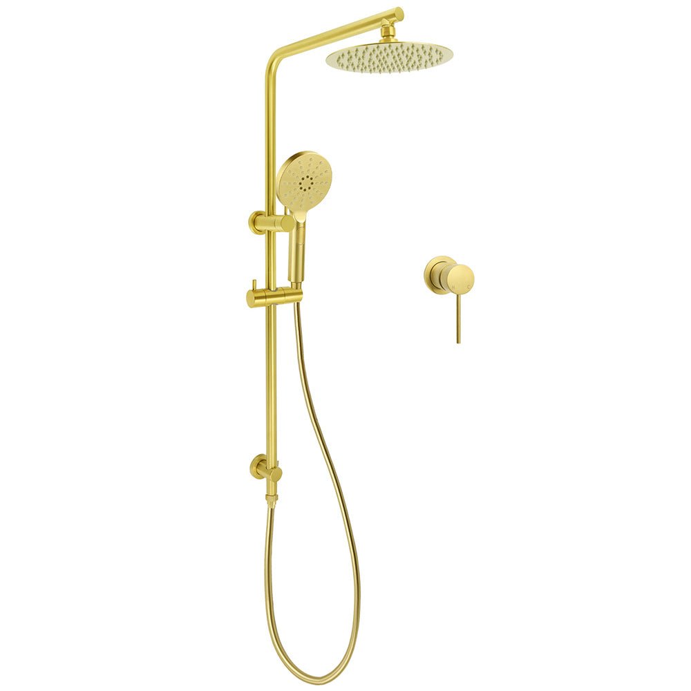 WELS Brushed Gold Twin Shower Set 8" Round Head 3 Modes Handheld Sliding Rail Arm Small Face Mixer - Furniture > Bathroom > Shower Heads & Screens - Rivercity House & Home Co. (ABN 18 642 972 209) - Affordable Modern Furniture Australia