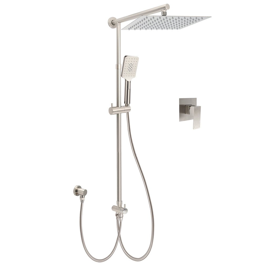 WELS Brushed Nickel 12" Rain Head Shower Square 3 Modes Handheld Sliding Rail Arm Mixer Dual Set - Furniture > Bathroom > Shower Heads & Screens - Rivercity House & Home Co. (ABN 18 642 972 209) - Affordable Modern Furniture Australia