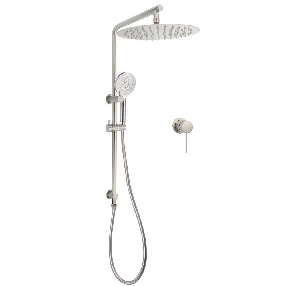 WELS Brushed Nickel 2in1 Shower Set Sliding Rail Arm 12" Round Head Handheld Small Face Mixer - Furniture > Bathroom > Shower Heads & Screens - Rivercity House & Home Co. (ABN 18 642 972 209) - Affordable Modern Furniture Australia