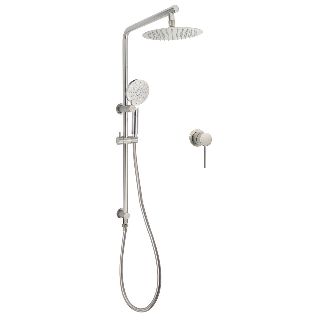 WELS Brushed Nickel 2in1 Shower Set Sliding Rail Arm 8" Round Head Handheld Small Face Mixer - Furniture > Bathroom > Shower Heads & Screens - Rivercity House & Home Co. (ABN 18 642 972 209) - Affordable Modern Furniture Australia