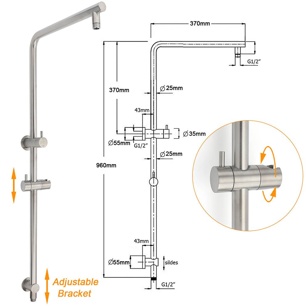 WELS Brushed Nickel 2in1 Shower Set Sliding Rail Arm 8" Round Head Handheld Small Face Mixer - Furniture > Bathroom > Shower Heads & Screens - Rivercity House & Home Co. (ABN 18 642 972 209) - Affordable Modern Furniture Australia